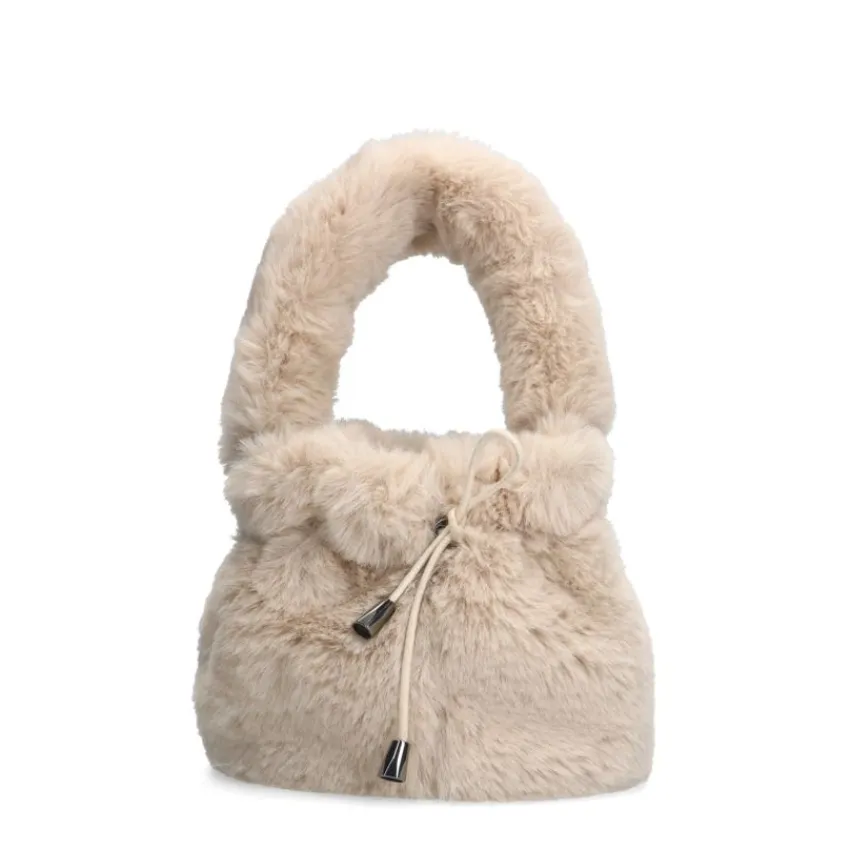 Manfield Beige fake fur mini handtas^ Handtassen