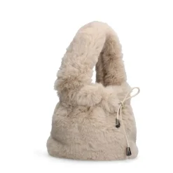 Manfield Beige fake fur mini handtas^ Handtassen