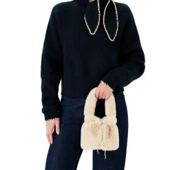 Manfield Beige fake fur mini handtas^ Handtassen