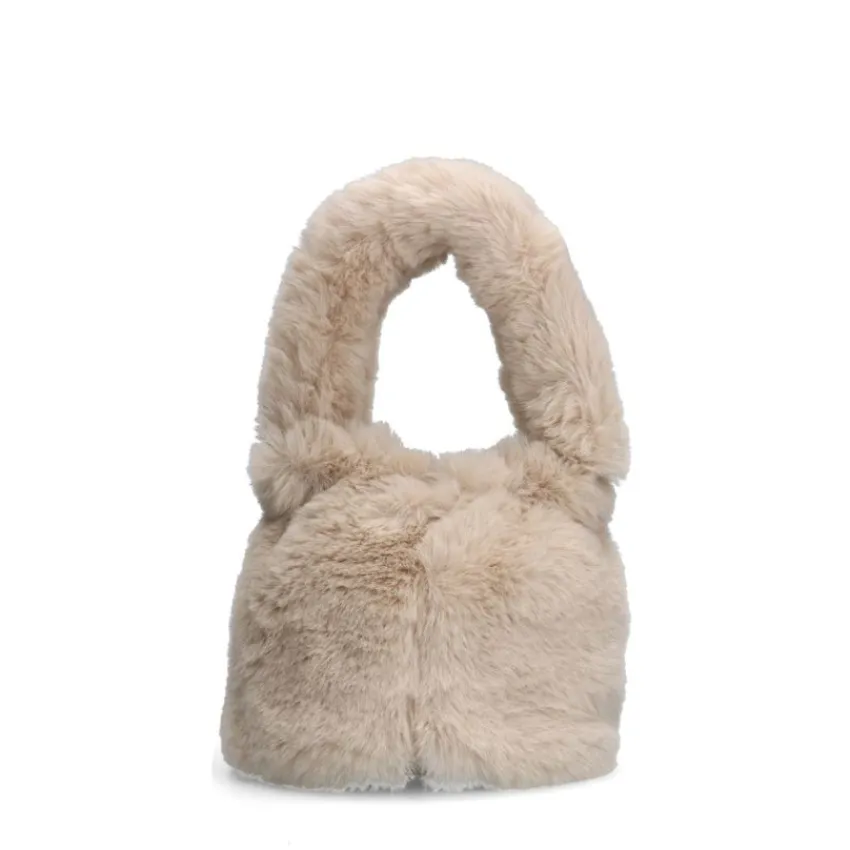 Manfield Beige fake fur mini handtas^ Handtassen