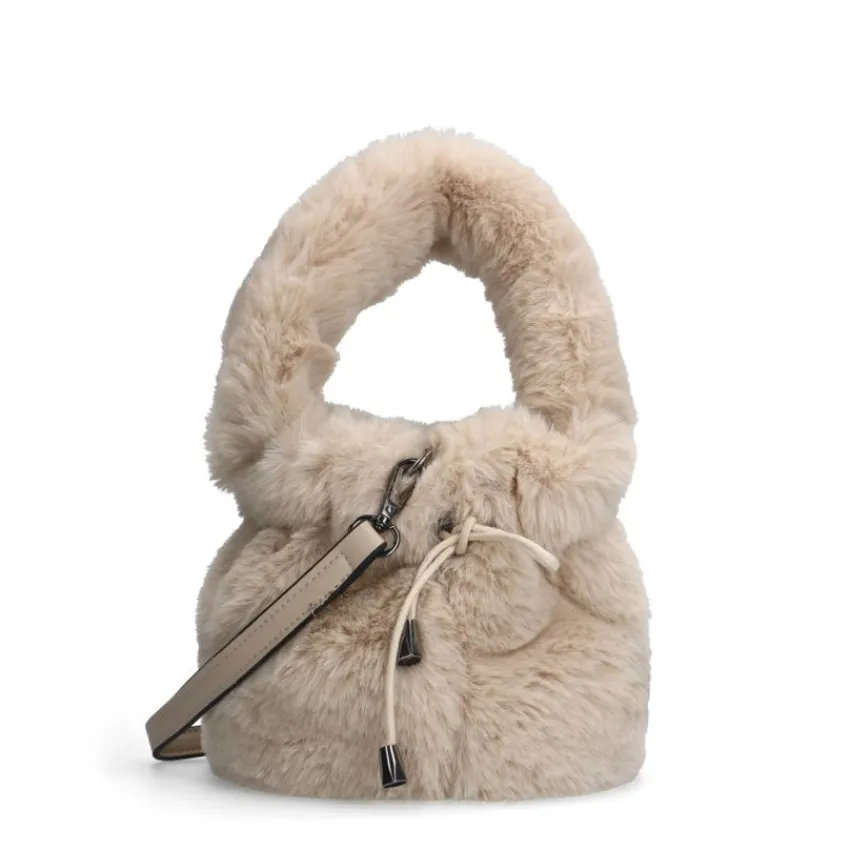 Manfield Beige fake fur mini handtas^ Handtassen