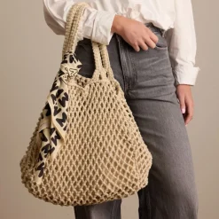 Manfield Beige gevlochten shopper^ Shoppers