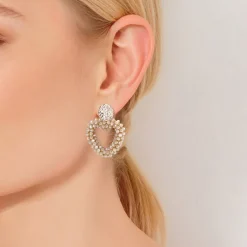 Manfield Beige hartjes kralen oorbellen^ Sieraden