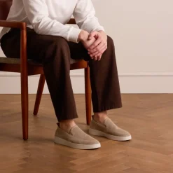 Manfield Beige knit fabric loafers^Heren Loafers