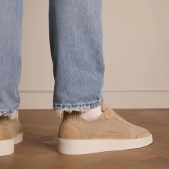 Manfield Beige knit fabric sneakers^Heren Sneakers