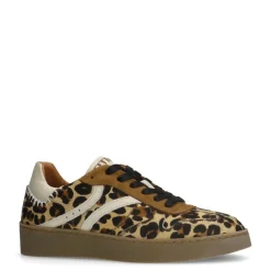 Manfield Beige leopard sneakers met ponytail^DAMES Sneakers