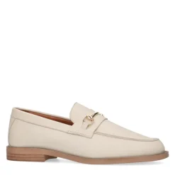 Manfield Beige leren loafers met goudkleurig detail^DAMES Loafers