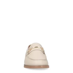 Manfield Beige leren loafers met goudkleurig detail^DAMES Loafers