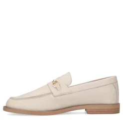 Manfield Beige leren loafers met goudkleurig detail^DAMES Loafers