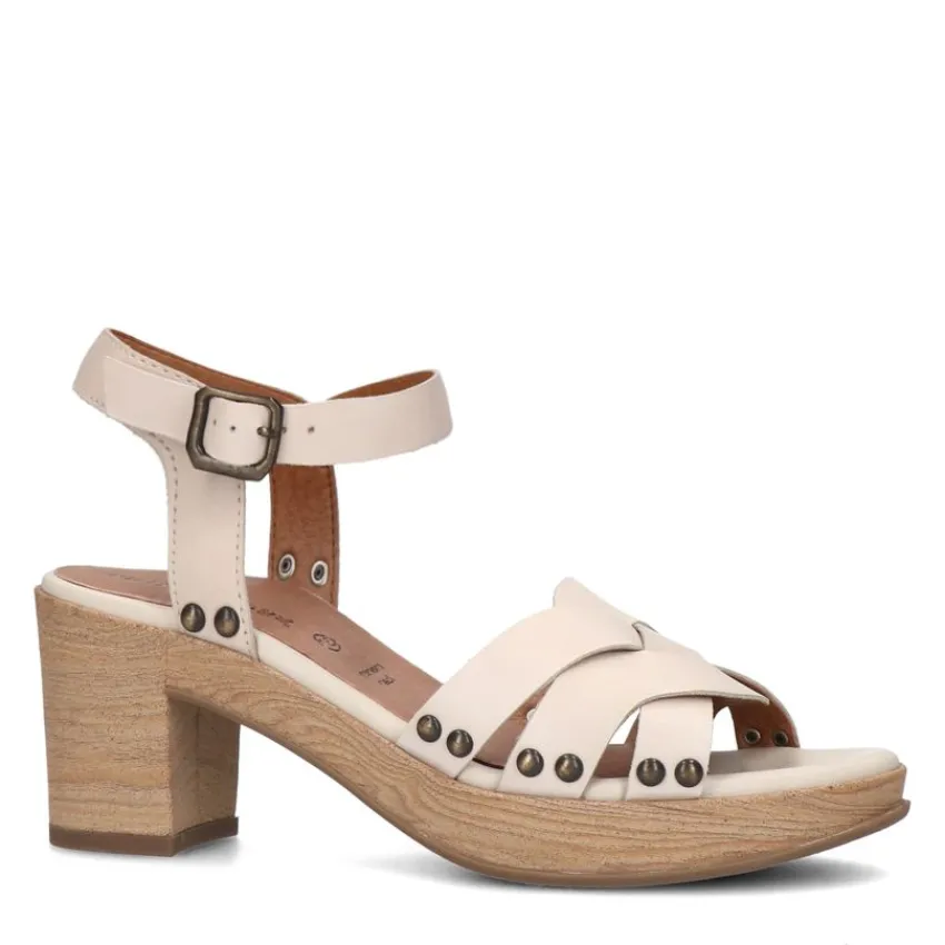 No Stress Beige leren sandalen met blokhak^DAMES Sandalen