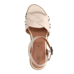 No Stress Beige leren sandalen met blokhak^DAMES Sandalen
