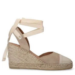 Manfield Beige leren sleehakken met lint^DAMES Espadrilles|Sandalen
