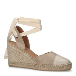 Manfield Beige leren sleehakken met lint^DAMES Espadrilles|Sandalen