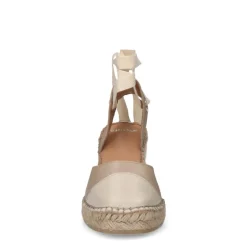 Manfield Beige leren sleehakken met lint^DAMES Espadrilles|Sandalen