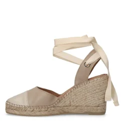 Manfield Beige leren sleehakken met lint^DAMES Espadrilles|Sandalen