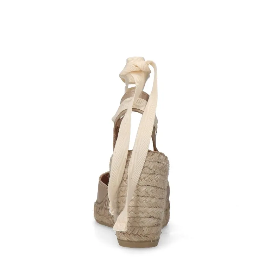 Manfield Beige leren sleehakken met lint^DAMES Espadrilles|Sandalen
