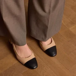 Manfield Beige leren slingback pumps^DAMES Pumps|Slingbacks