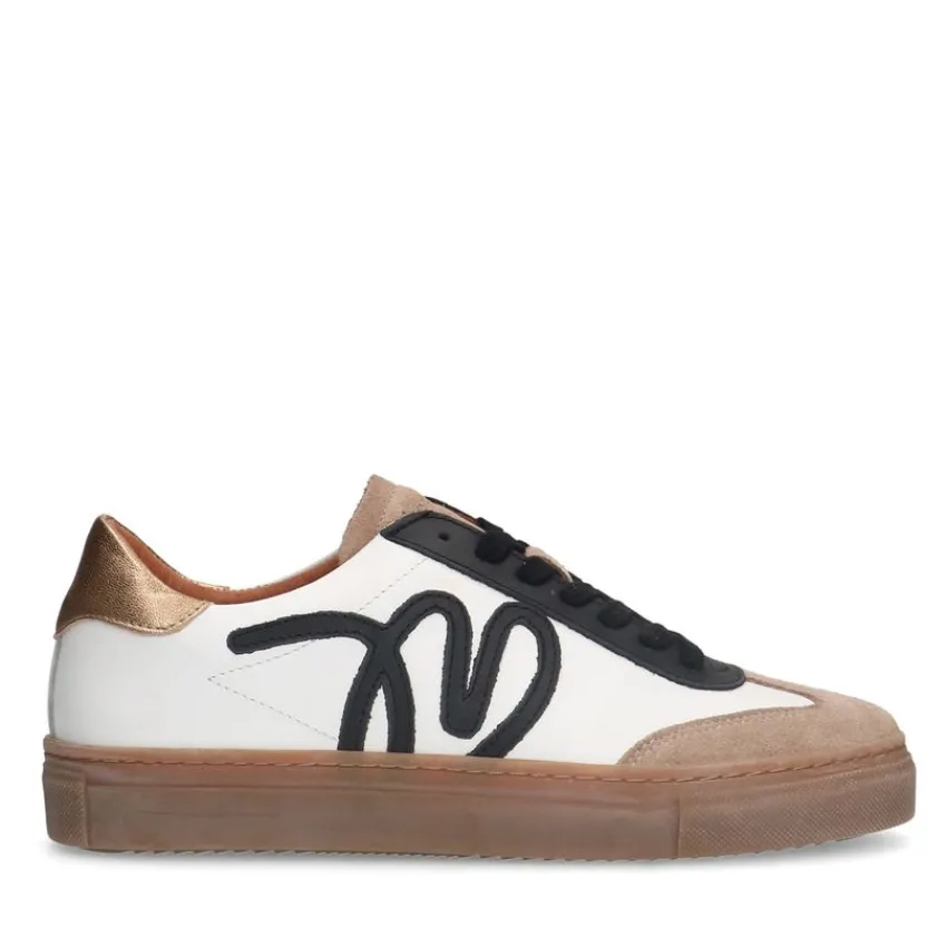 Manfield Beige leren sneakers^DAMES Sneakers