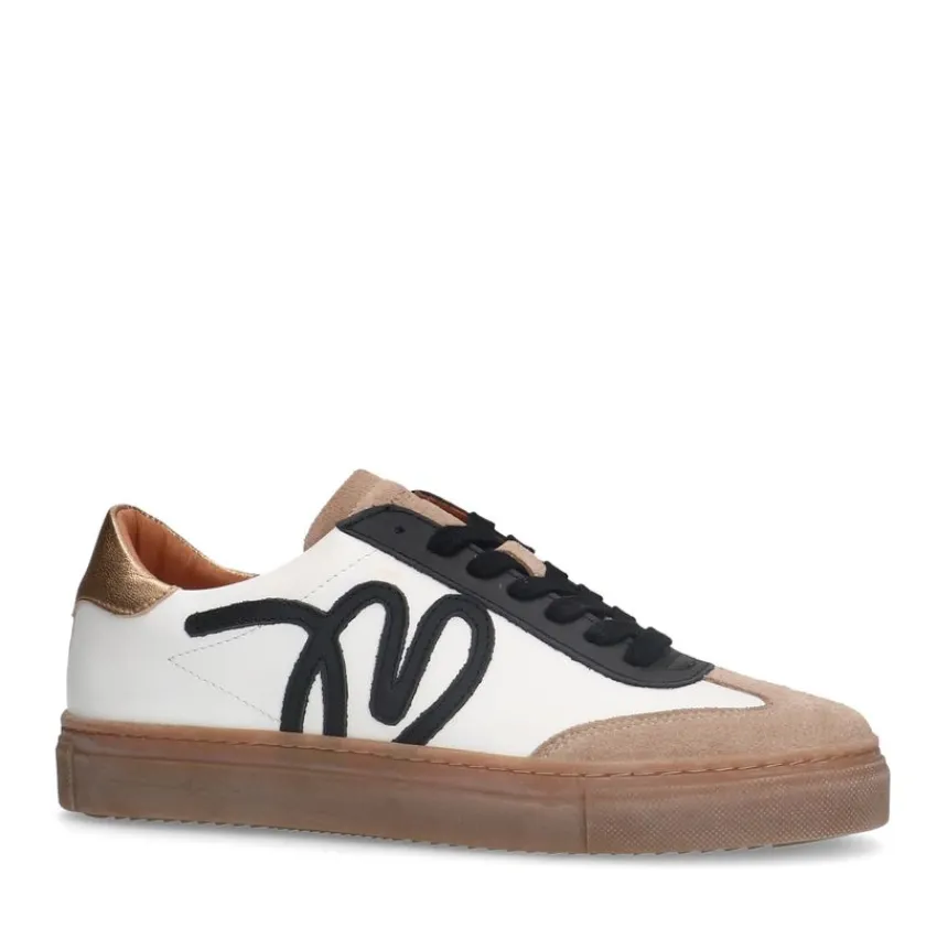 Manfield Beige leren sneakers^DAMES Sneakers