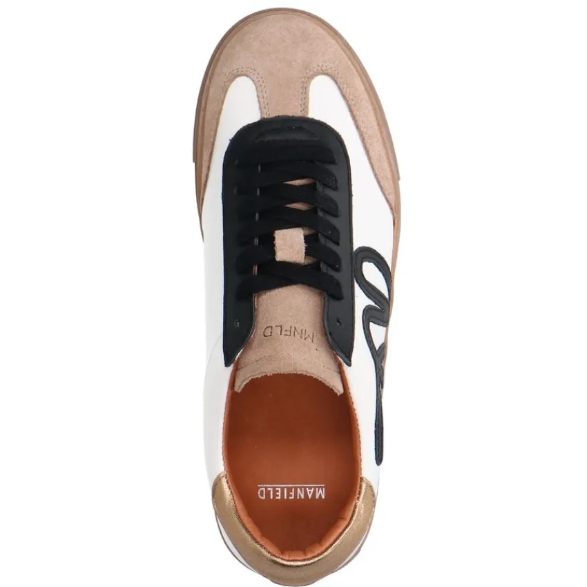Manfield Beige leren sneakers^DAMES Sneakers