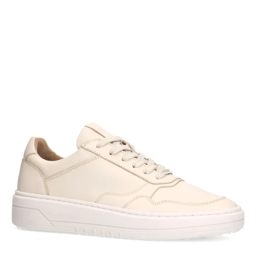 Manfield Beige leren sneakers^Heren Sneakers
