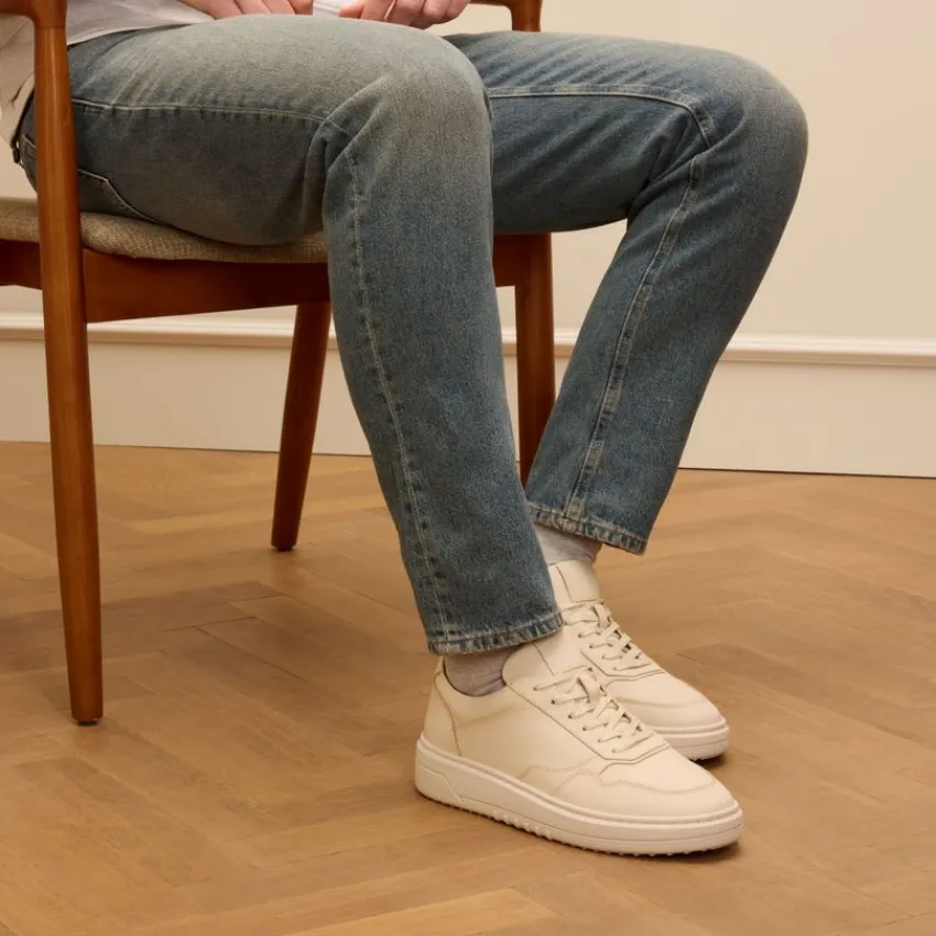 Manfield Beige leren sneakers^Heren Sneakers