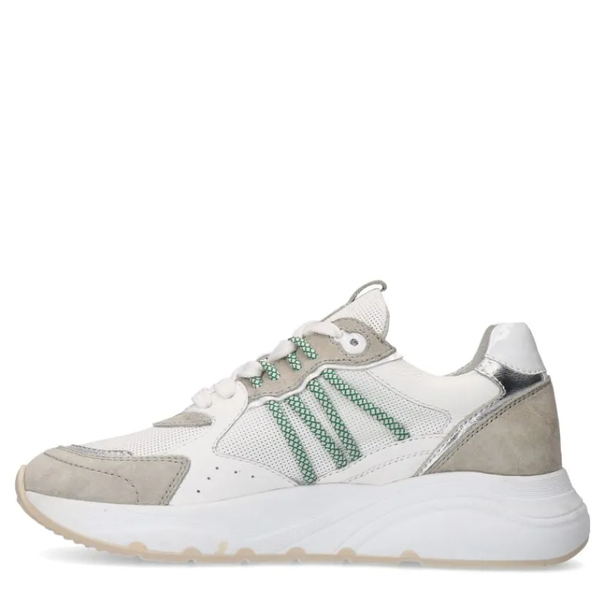 Manfield Beige leren sneakers^DAMES Sneakers