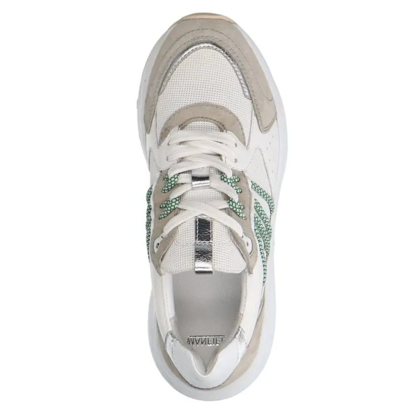 Manfield Beige leren sneakers^DAMES Sneakers