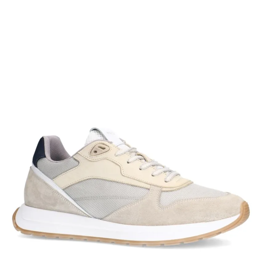 Manfield Beige leren sneakers^Heren Sneakers