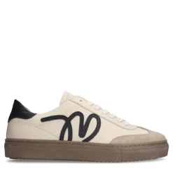 Manfield Beige leren sneakers^DAMES Sneakers