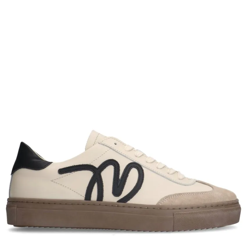 Manfield Beige leren sneakers^DAMES Sneakers