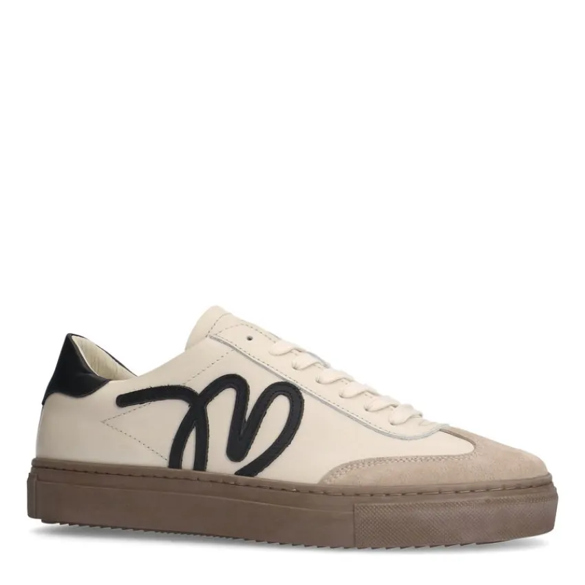Manfield Beige leren sneakers^DAMES Sneakers