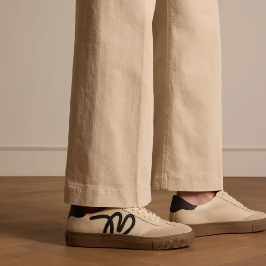 Manfield Beige leren sneakers^DAMES Sneakers