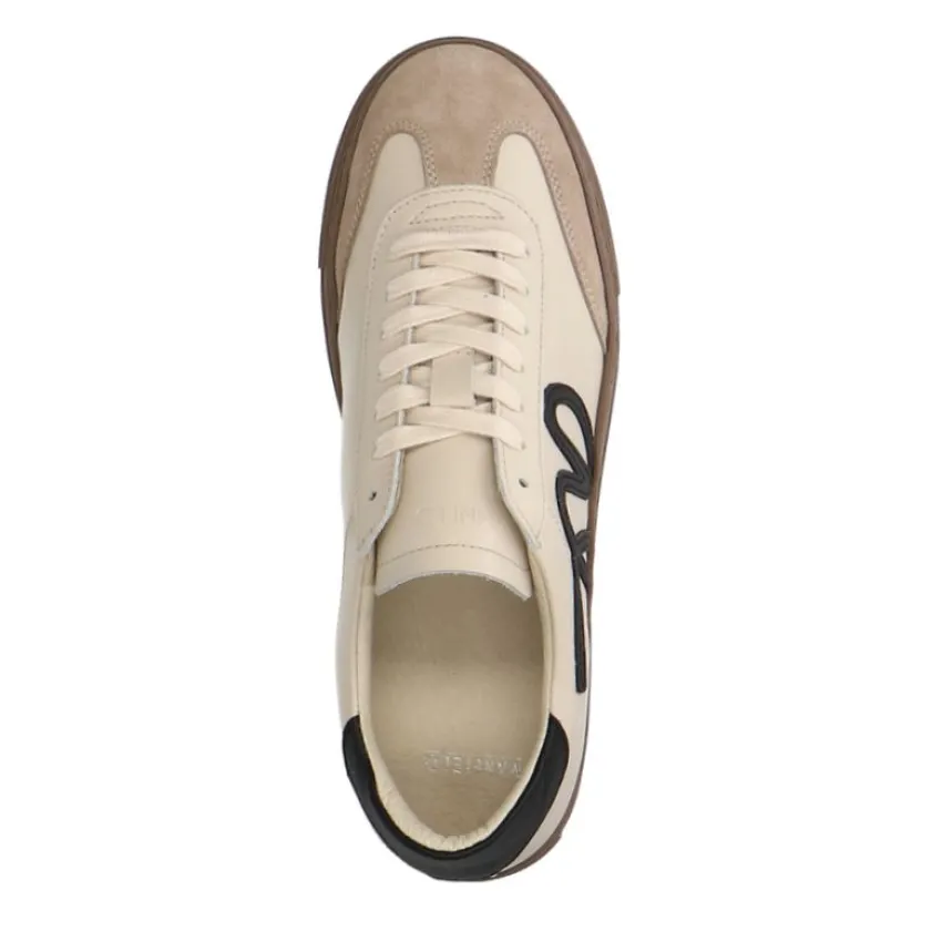Manfield Beige leren sneakers^DAMES Sneakers