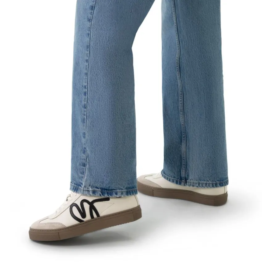 Manfield Beige leren sneakers^DAMES Sneakers