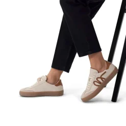 Manfield Beige leren sneakers met suède details^DAMES Sneakers