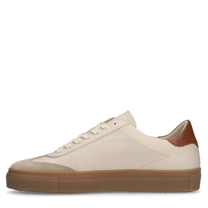 Manfield Beige leren sneakers met suède details^DAMES Sneakers