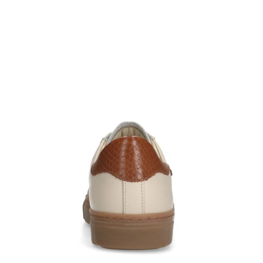 Manfield Beige leren sneakers met suède details^DAMES Sneakers