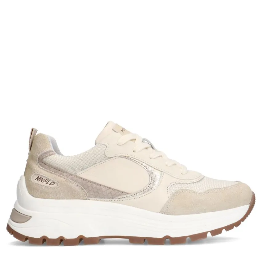 Manfield Beige leren sneakers met suède details^DAMES Sneakers