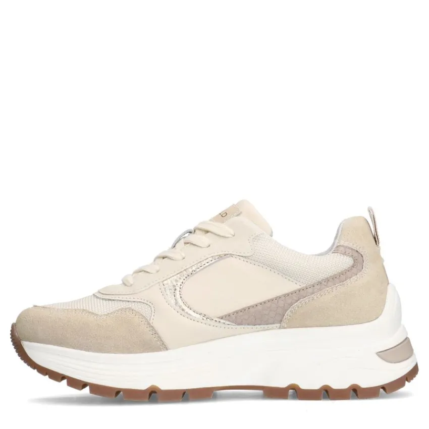 Manfield Beige leren sneakers met suède details^DAMES Sneakers