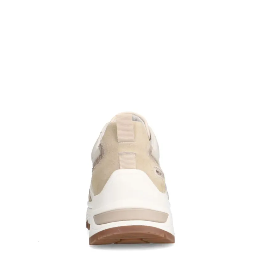 Manfield Beige leren sneakers met suède details^DAMES Sneakers