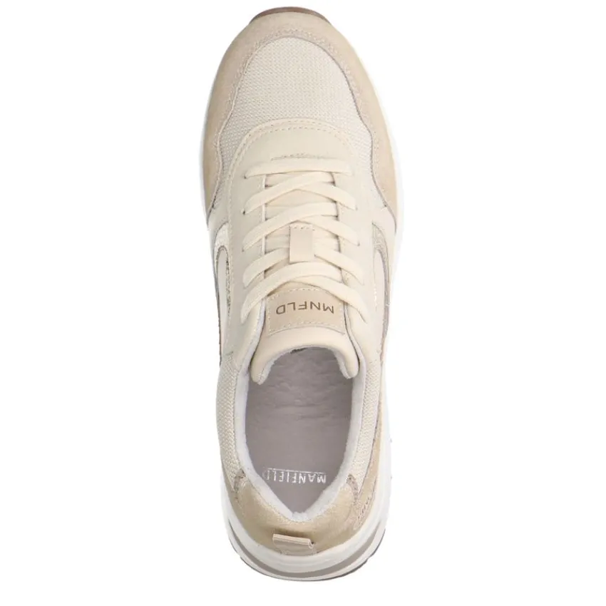 Manfield Beige leren sneakers met suède details^DAMES Sneakers