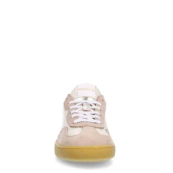 Manfield Beige leren sneakers met goudkleurige & blauwe details^DAMES Sneakers