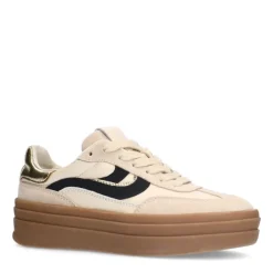 Manfield Beige leren sneakers met suède details^DAMES Sneakers