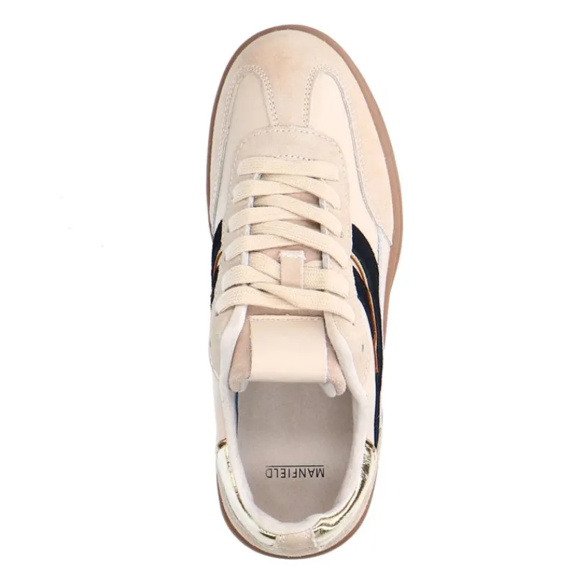 Manfield Beige leren sneakers met suède details^DAMES Sneakers