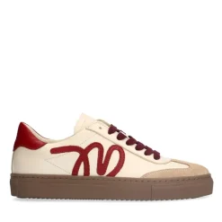 Manfield Beige leren sneakers met burgundy details^DAMES Sneakers
