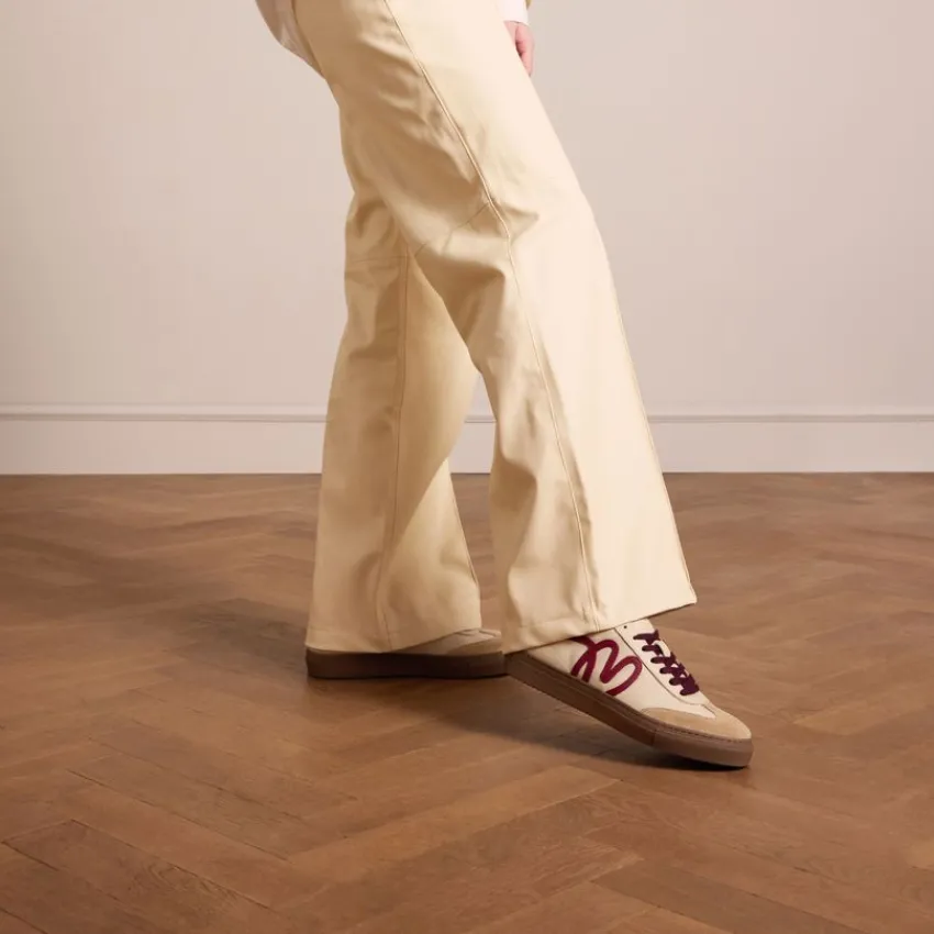 Manfield Beige leren sneakers met burgundy details^DAMES Sneakers