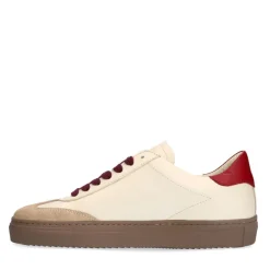 Manfield Beige leren sneakers met burgundy details^DAMES Sneakers