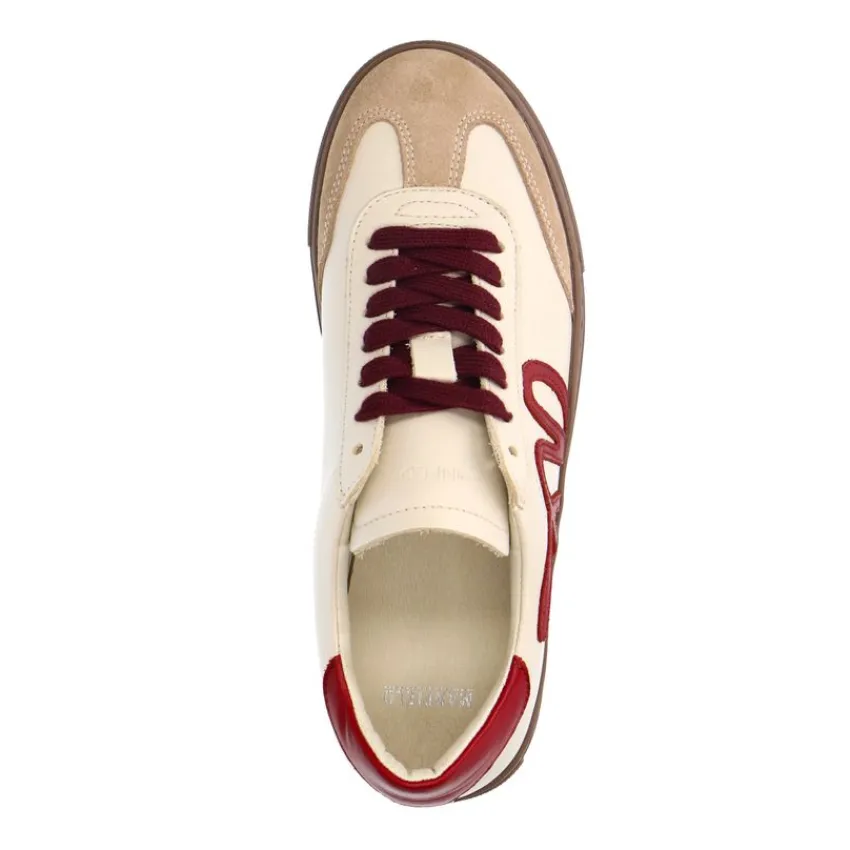 Manfield Beige leren sneakers met burgundy details^DAMES Sneakers