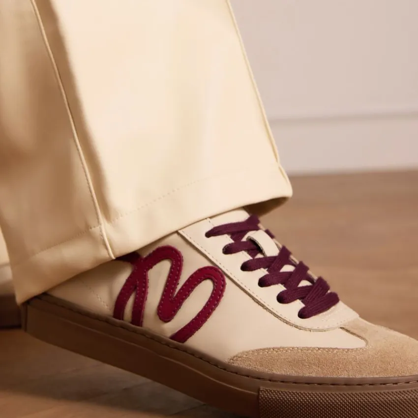 Manfield Beige leren sneakers met burgundy details^DAMES Sneakers